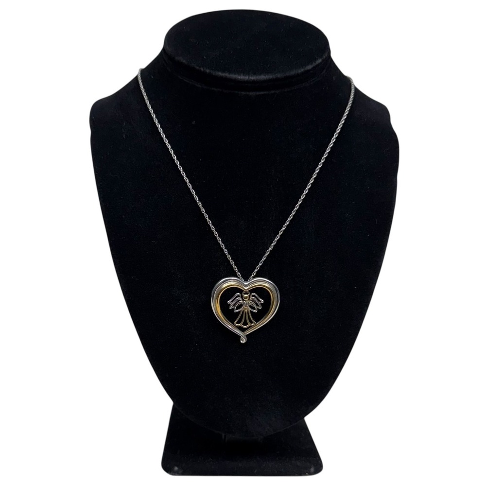 BCE 925 Sterling Silver Gold Angel Heart Pendant Necklace Guardian 10.5 in L